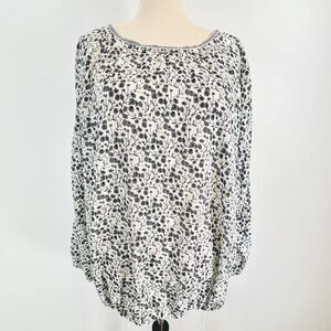 Max Studio Top Women’s 3X White Black Floral Cottagecore Boho Peasant Tassels